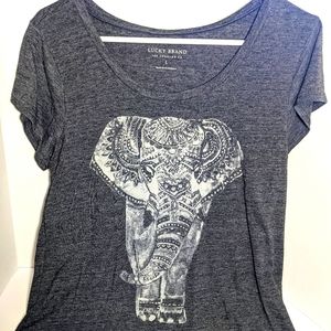 Large Lucky Brand T Shirt with Bohemian Elephant